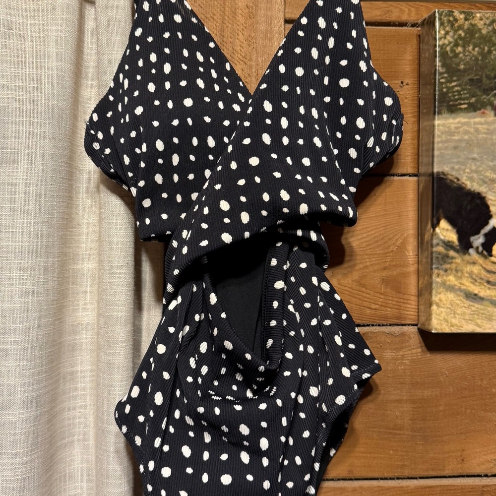 Aerie Black and White Polka Dot Wrap Swimsuit